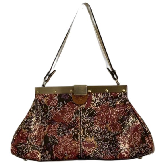 Patricia Nash Ferrara Leather Frame Satchel Retro Floral Embossed Hobo Bag - Picture 1 of 12